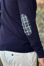 TELAMIRA MAGLIA GIROCOLLO CON TOPPA GOMITO - BLU