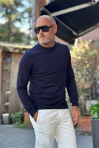 TELAMIRA MAGLIA GIROCOLLO CON TOPPA GOMITO - BLU