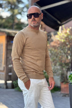 TELAMIRA MAGLIA GIROCOLLO CON TOPPA GOMITO - CAMEL
