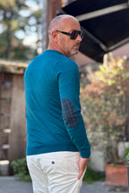 TELAMIRA MAGLIA GIROCOLLO CON TOPPA GOMITO - PETROLIO