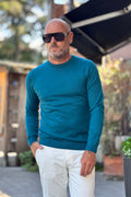 TELAMIRA MAGLIA GIROCOLLO CON TOPPA GOMITO - PETROLIO
