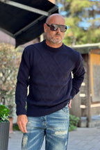 TELAMIRA MAGLIA GIROCOLLO MOTIVO ROMBO - BLU