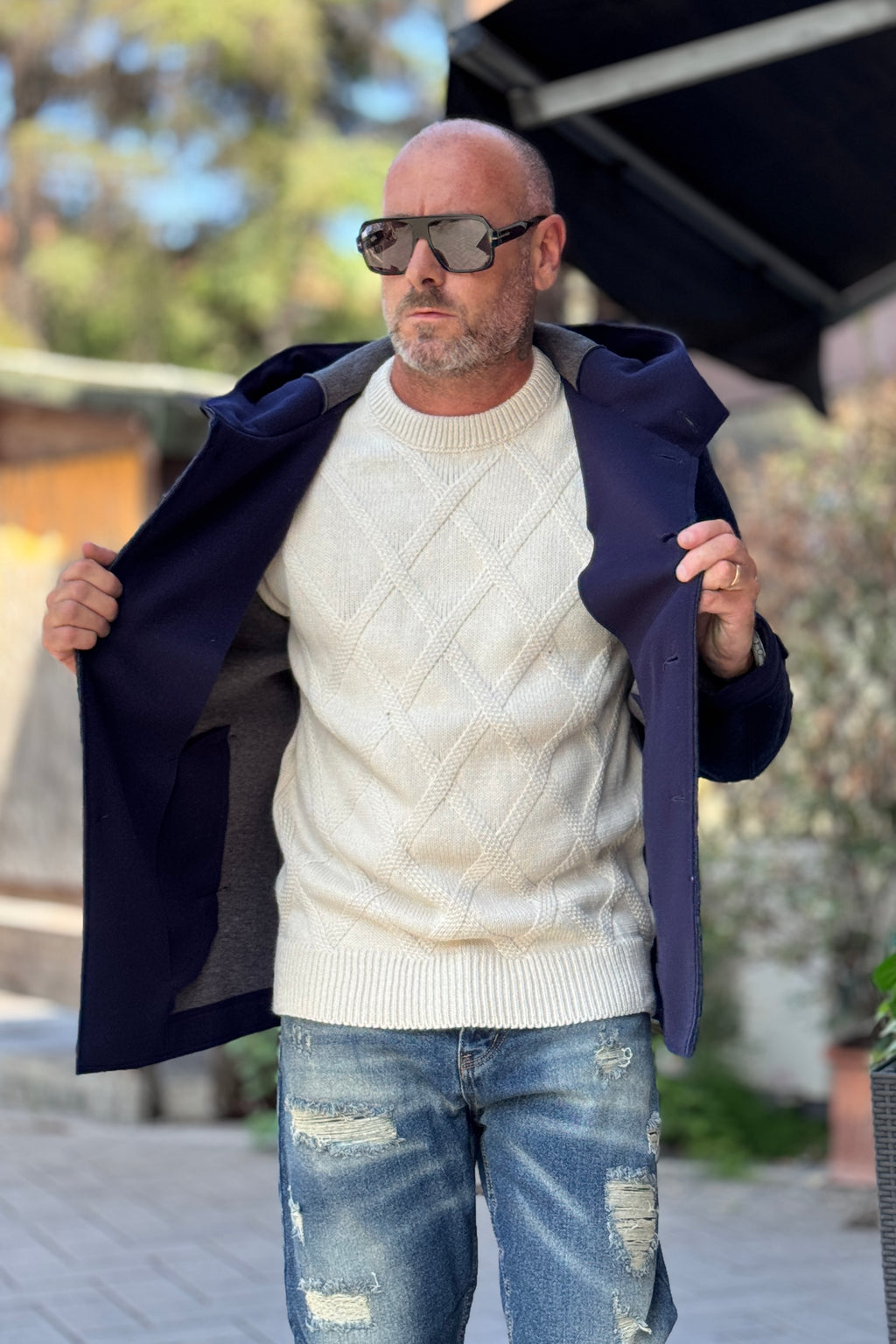 TELAMIRA CABAN MONOPETTO IN LANA CON CAPPUCCIO - BLU