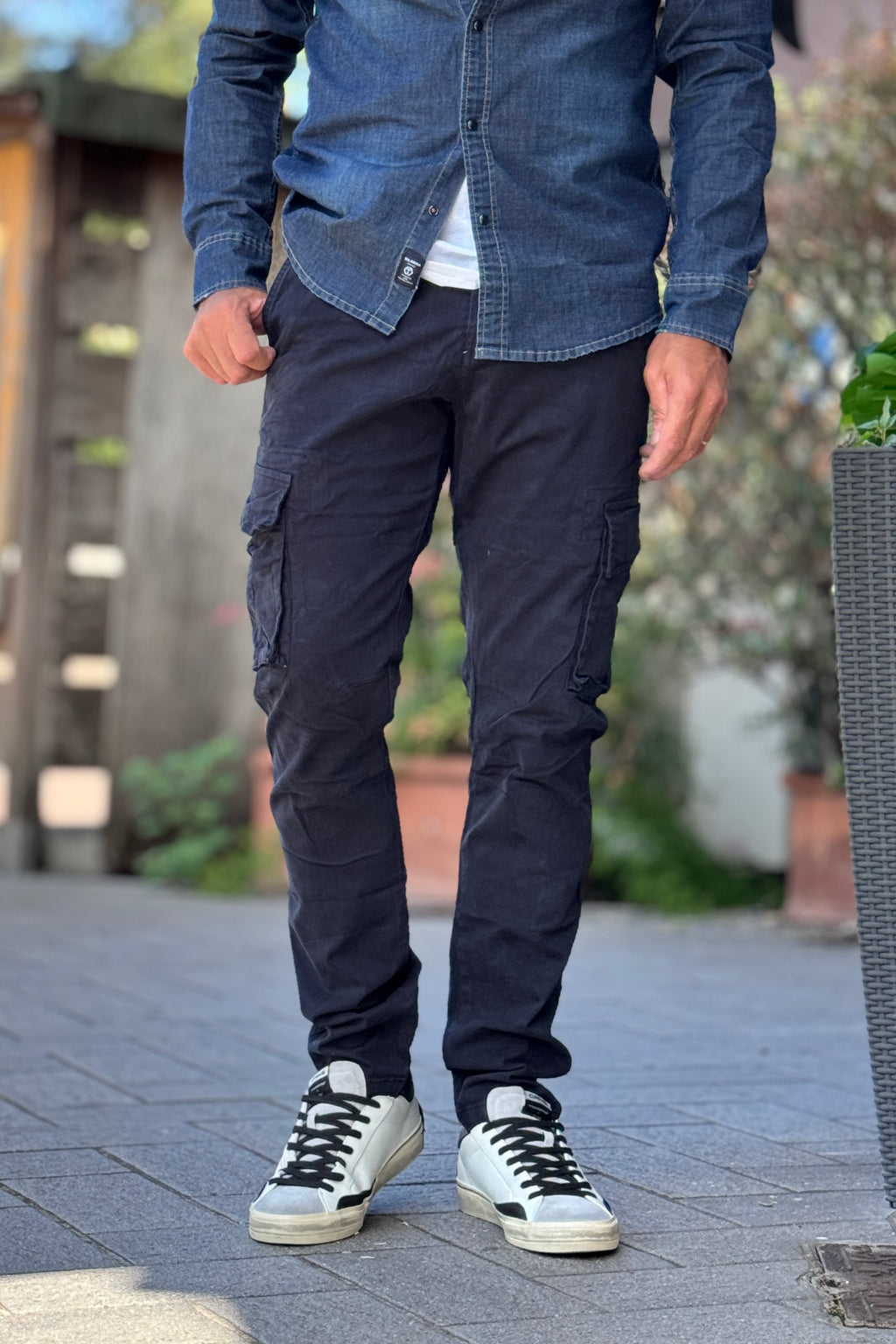 TELAMIRA PANTALONE CARGO IN COTONE STRETCH - BLU