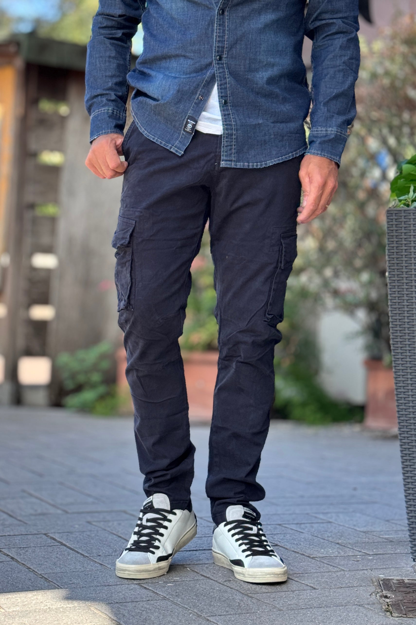 TELAMIRA PANTALONE CARGO IN COTONE STRETCH - BLU