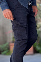 TELAMIRA PANTALONE CARGO IN COTONE STRETCH - BLU