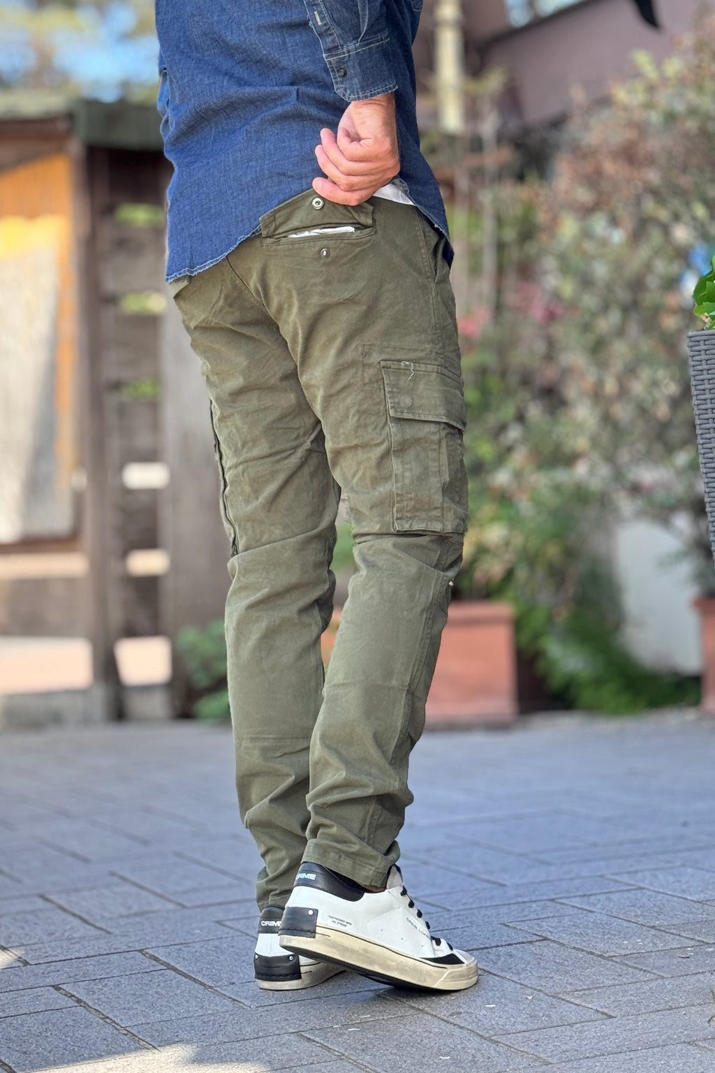 TELAMIRA PANTALONE CARGO IN COTONE STRETCH - VERDE