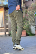 TELAMIRA PANTALONE CARGO IN COTONE STRETCH - VERDE