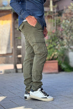 TELAMIRA PANTALONE CARGO IN COTONE STRETCH - VERDE