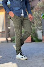 TELAMIRA PANTALONE CARGO IN COTONE STRETCH - VERDE