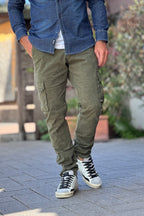 TELAMIRA PANTALONE CARGO IN COTONE STRETCH - VERDE