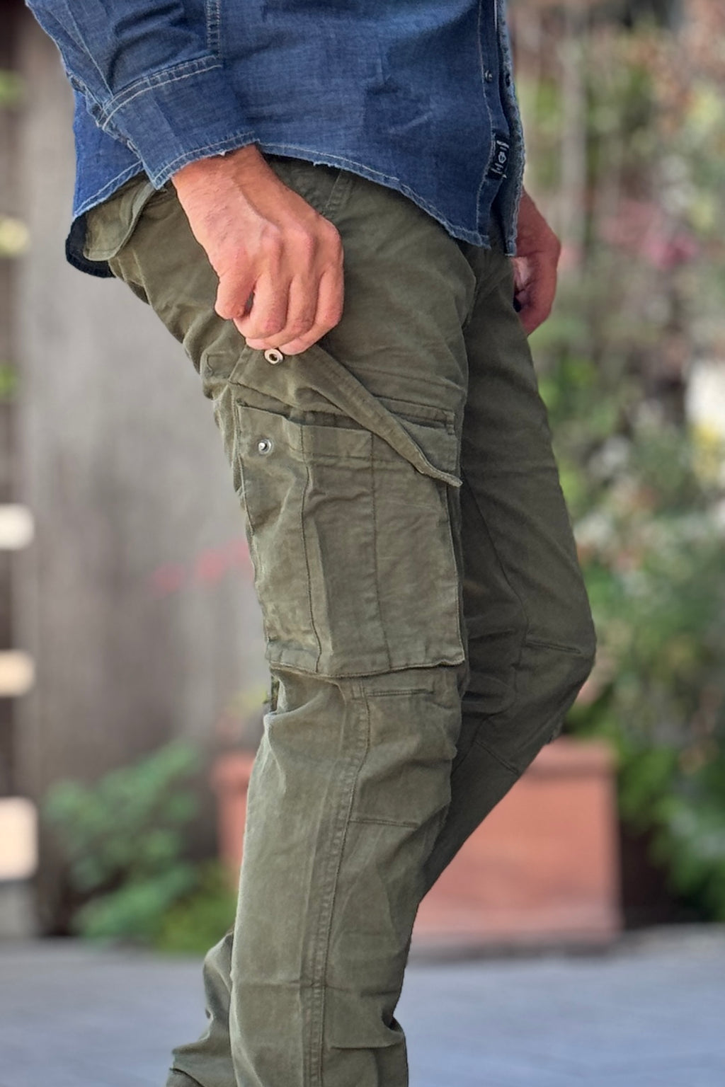 TELAMIRA PANTALONE CARGO IN COTONE STRETCH - VERDE