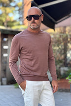 TELAMIRA MAGLIA FINE GIROCOLLO IN LANA - CACAO