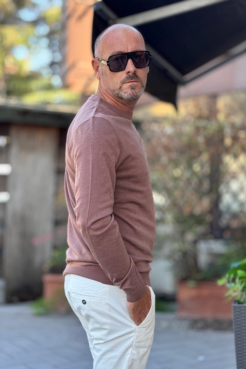 TELAMIRA MAGLIA FINE GIROCOLLO IN LANA - CACAO
