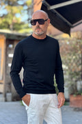 TELAMIRA MAGLIA FINE GIROCOLLO IN LANA - NERO