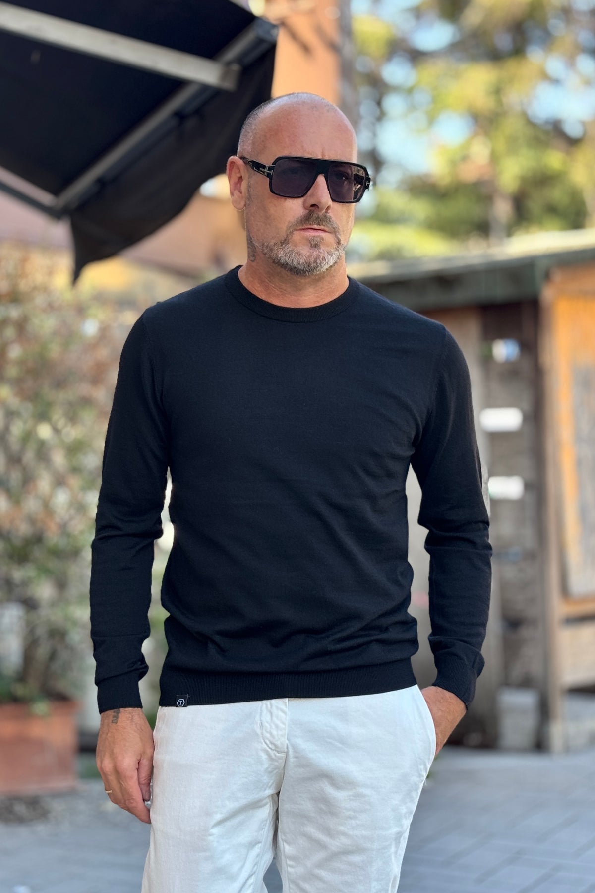 TELAMIRA MAGLIA FINE GIROCOLLO IN LANA - NERO