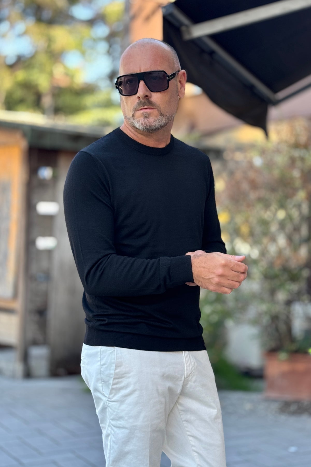 TELAMIRA MAGLIA FINE GIROCOLLO IN LANA - NERO
