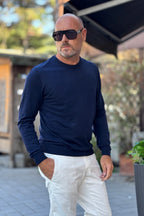 TELAMIRA MAGLIA FINE GIROCOLLO IN LANA - BLU