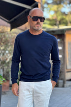 TELAMIRA MAGLIA FINE GIROCOLLO IN LANA - BLU
