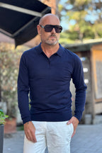 TELAMIRA POLO IN LANA FINE - BLU