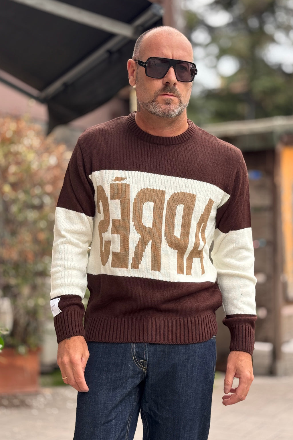 SUPERCULTURE MAGLIA GIROCOLLO JACQUARD  - MORO