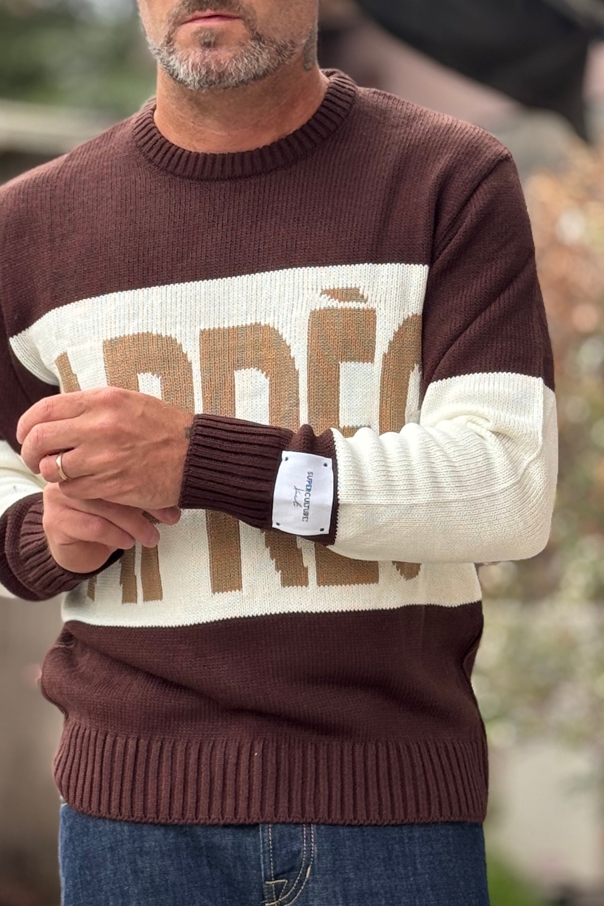 SUPERCULTURE MAGLIA GIROCOLLO JACQUARD  - MORO