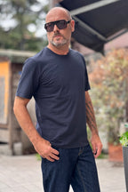 I MARSILI TSHIRT IN PREGIATO COTONE FIAMMATO - BLU