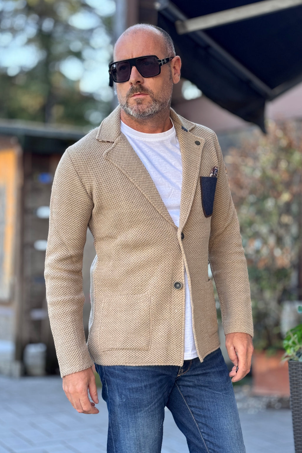 V2 GIACCA IN MAGLIA TASCHINO JEANS - TORTORA