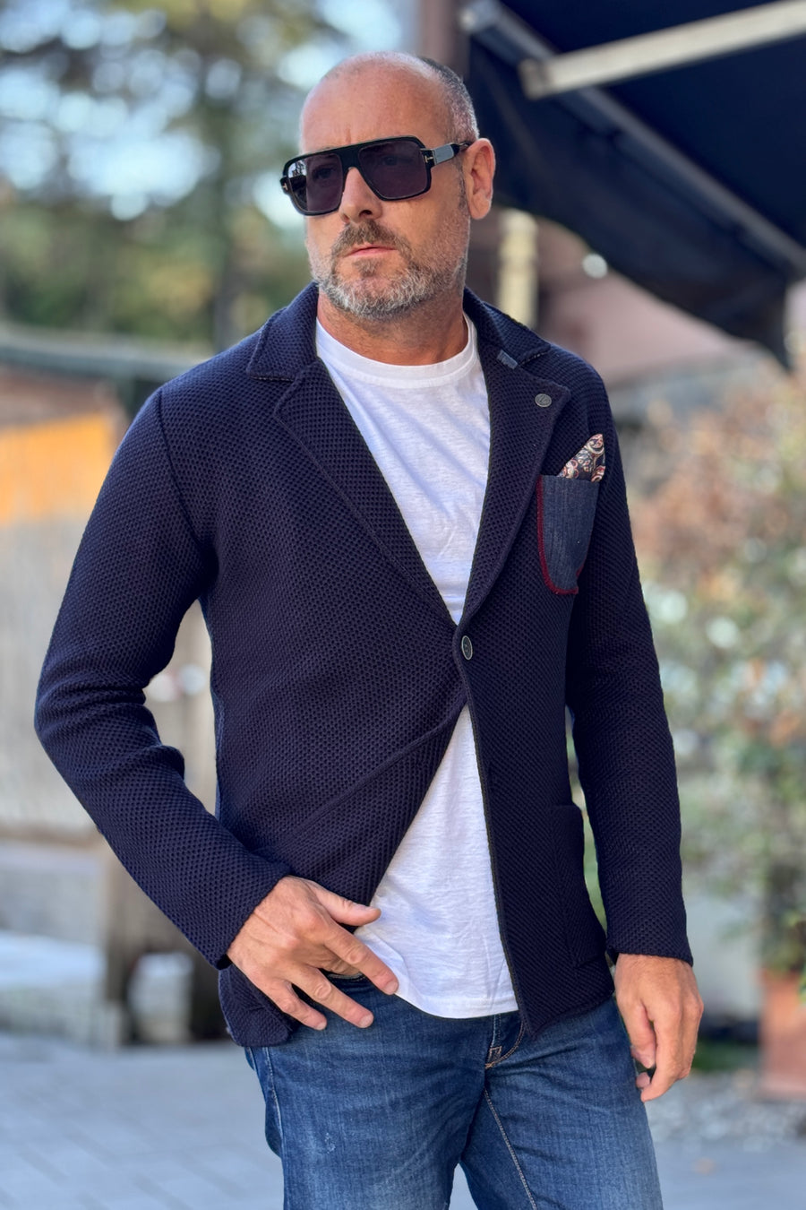 V2 GIACCA IN MAGLIA TASCHINO JEANS - BLU