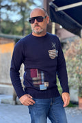 V2 MAGLIA GIROCOLLO PATCH - BLU