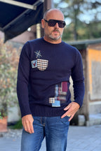 V2 MAGLIA GIROCOLLO PATCH - BLU