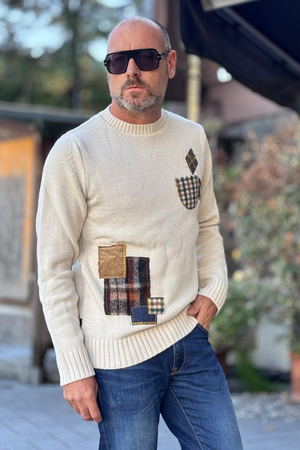 V2 MAGLIA GIROCOLLO PATCH - BURRO