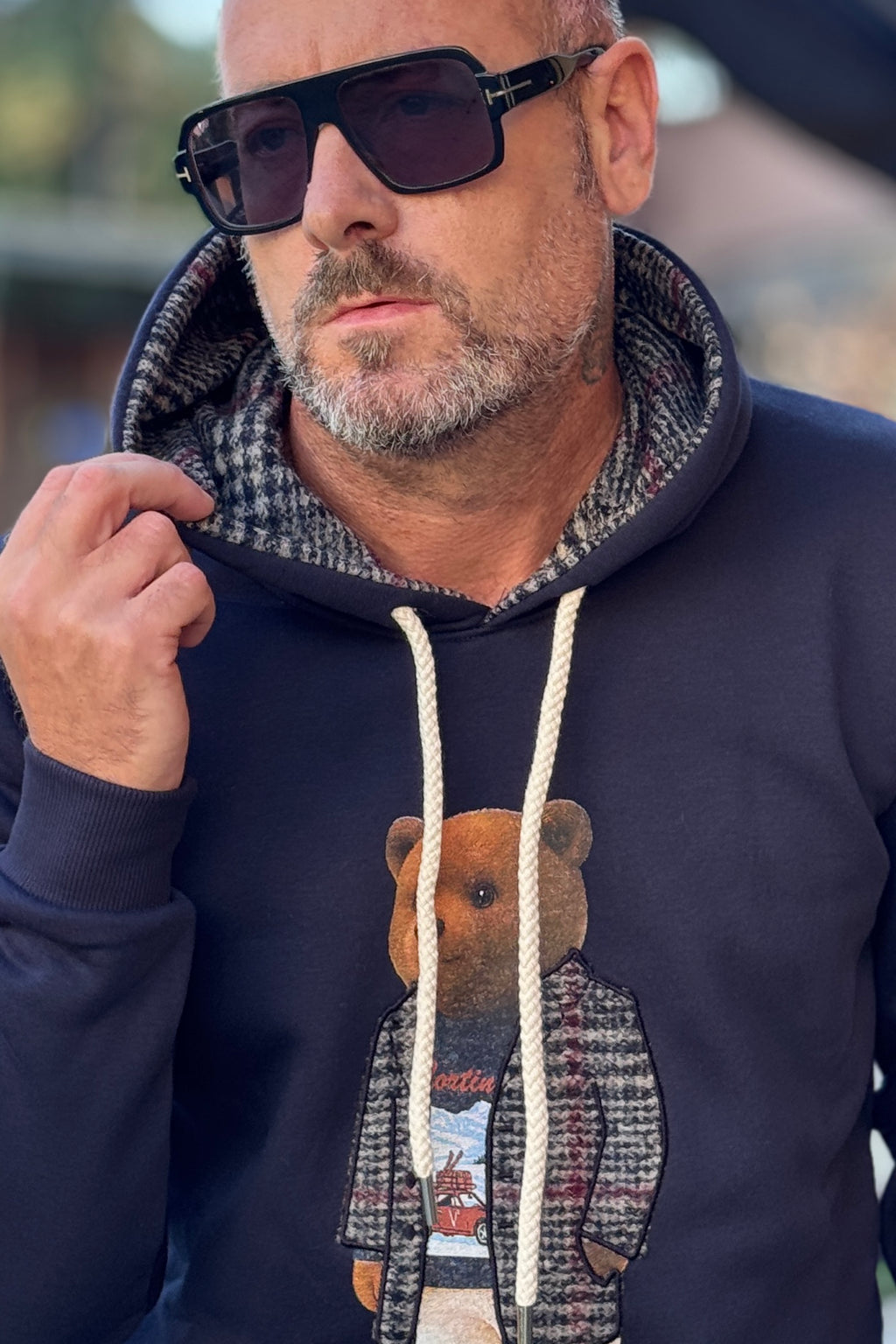 V2 FELPA CAPPUCCIO TEDDY PATCH - BLU