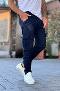 V2 PANTALONE CARGO CON TASCA VELLUTO - BLU