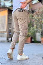 V2 PANTALONE CARGO CON TASCA VELLUTO - TORTORA