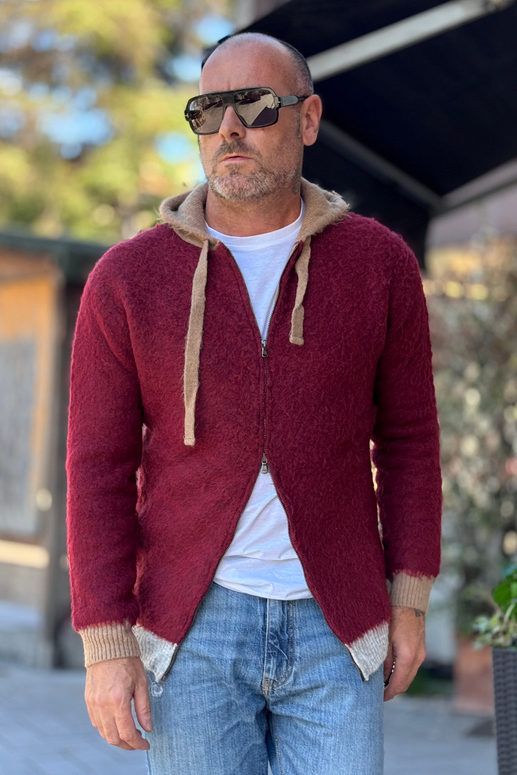 ANIMA CARDIGAN CAPPUCCIO ZIP - BORDEAUX