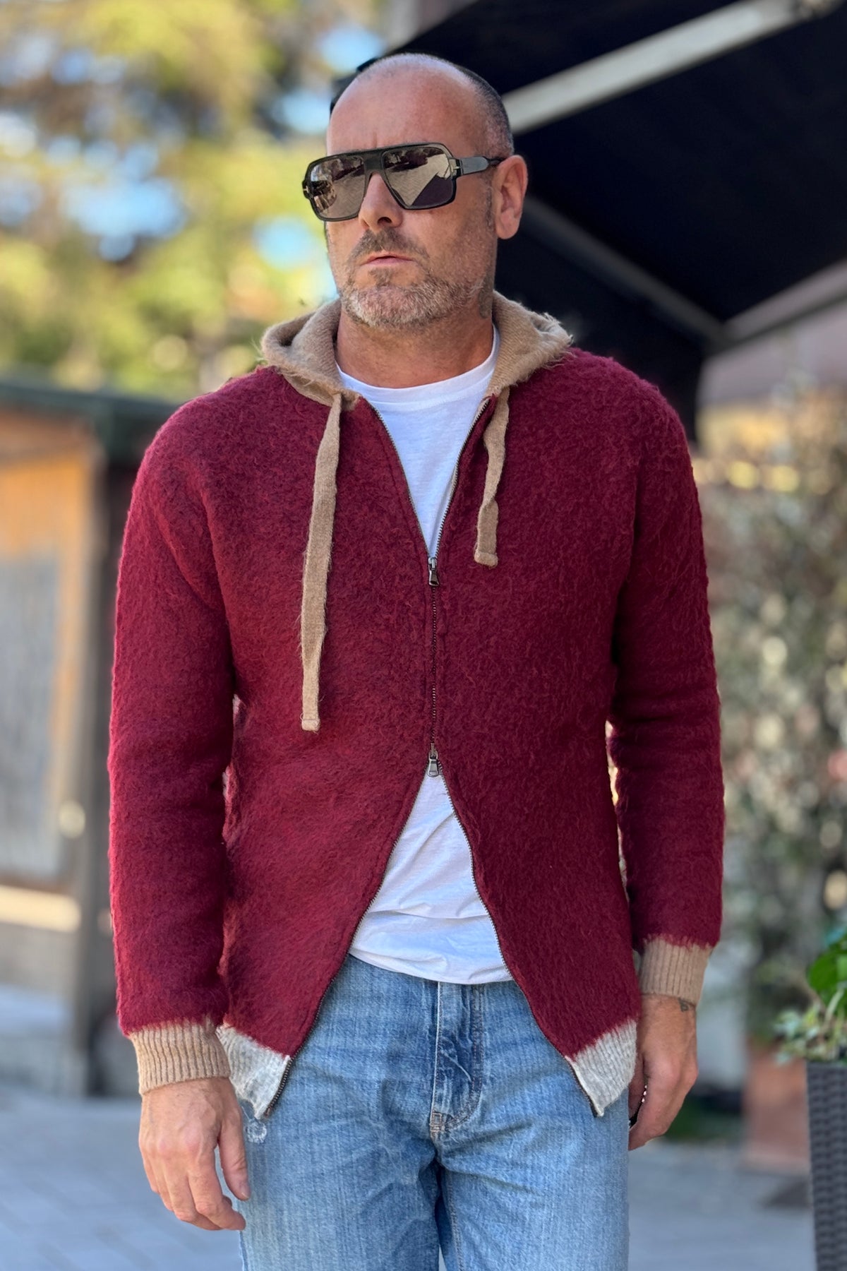 ANIMA CARDIGAN CAPPUCCIO ZIP - BORDEAUX