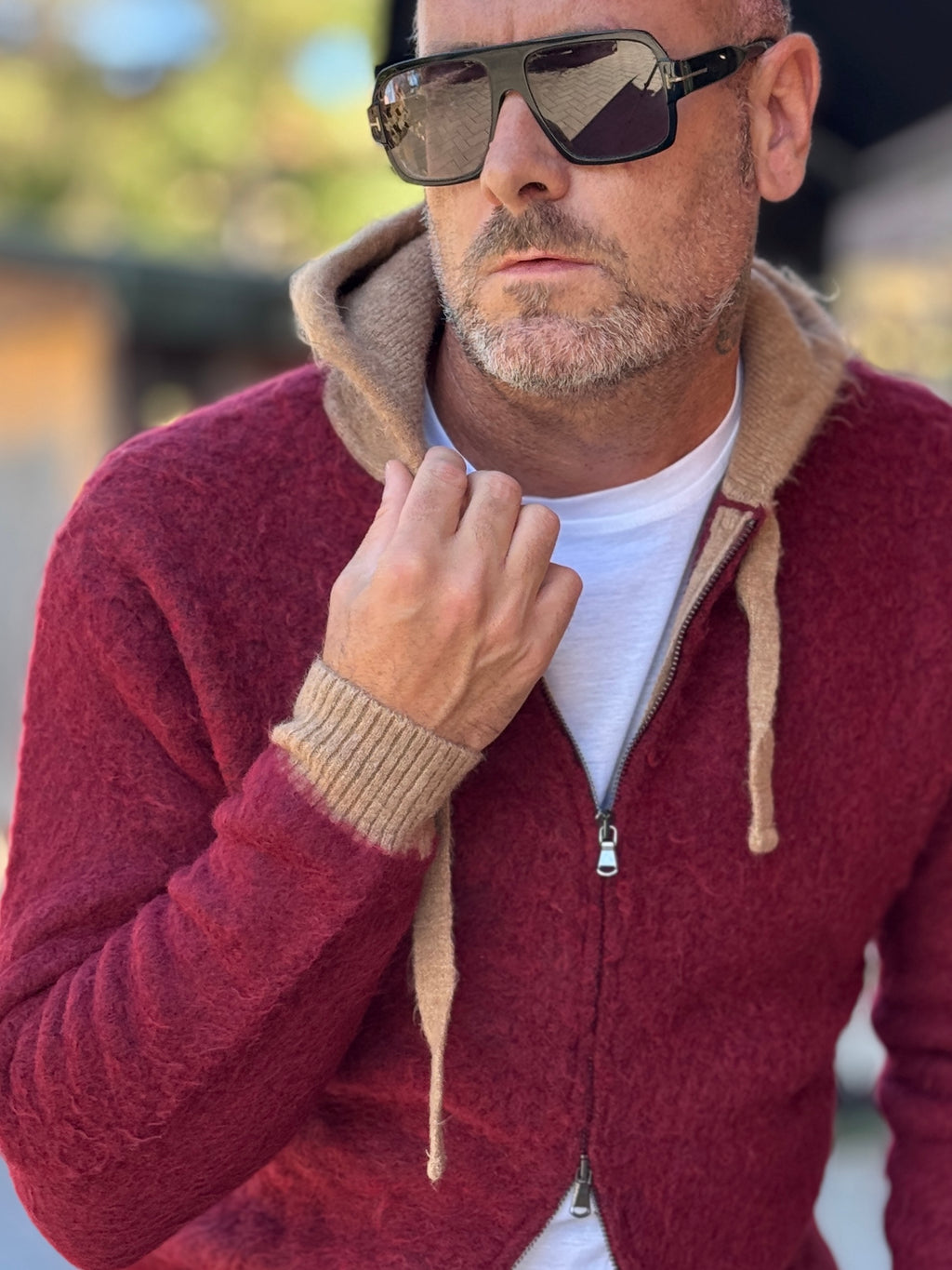 ANIMA CARDIGAN CAPPUCCIO ZIP - BORDEAUX