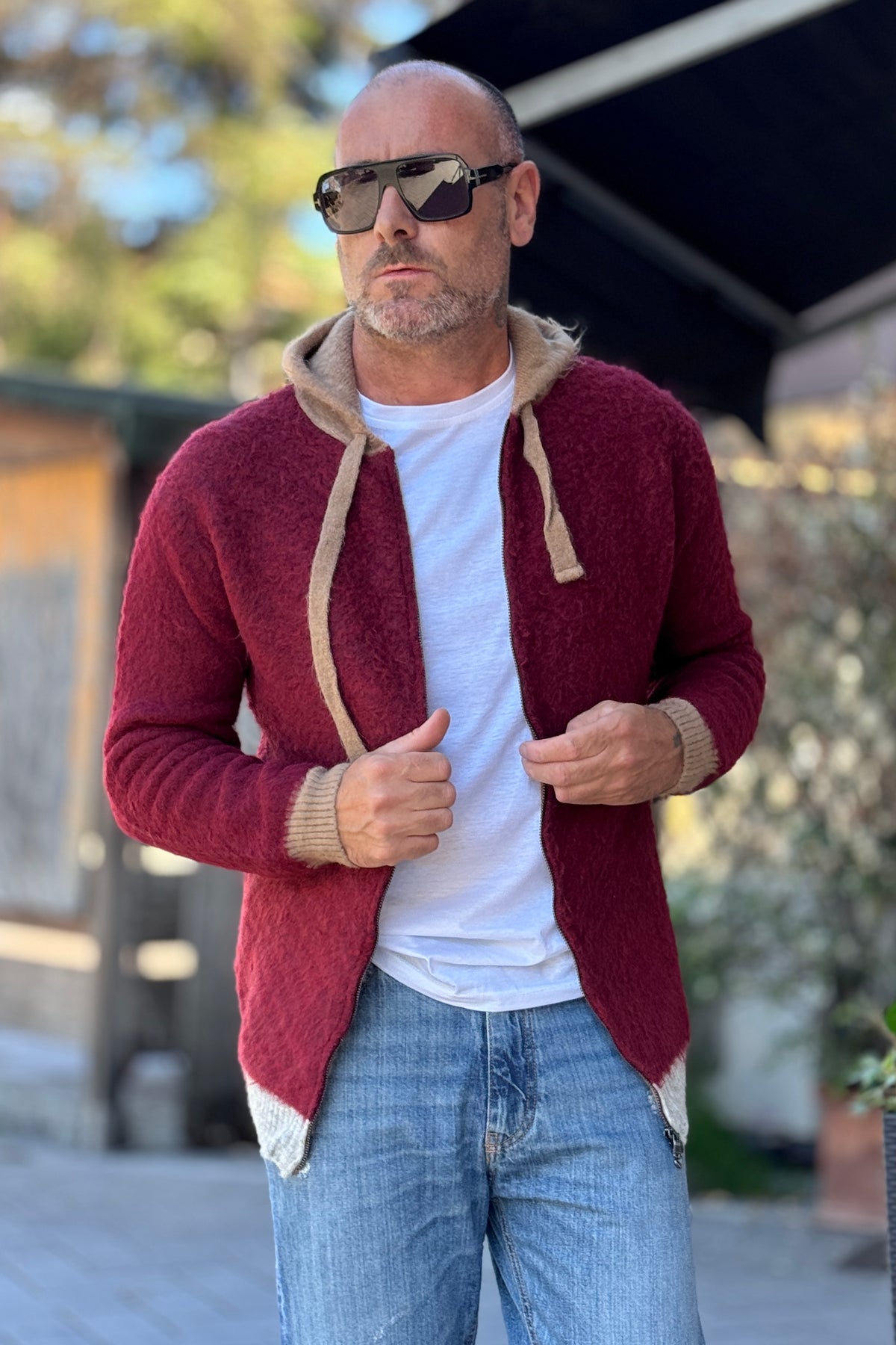 ANIMA CARDIGAN CAPPUCCIO ZIP - BORDEAUX
