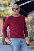 ANIMA MAGLIA GIROCOLLO CON CONTRASTI - BORDEAUX