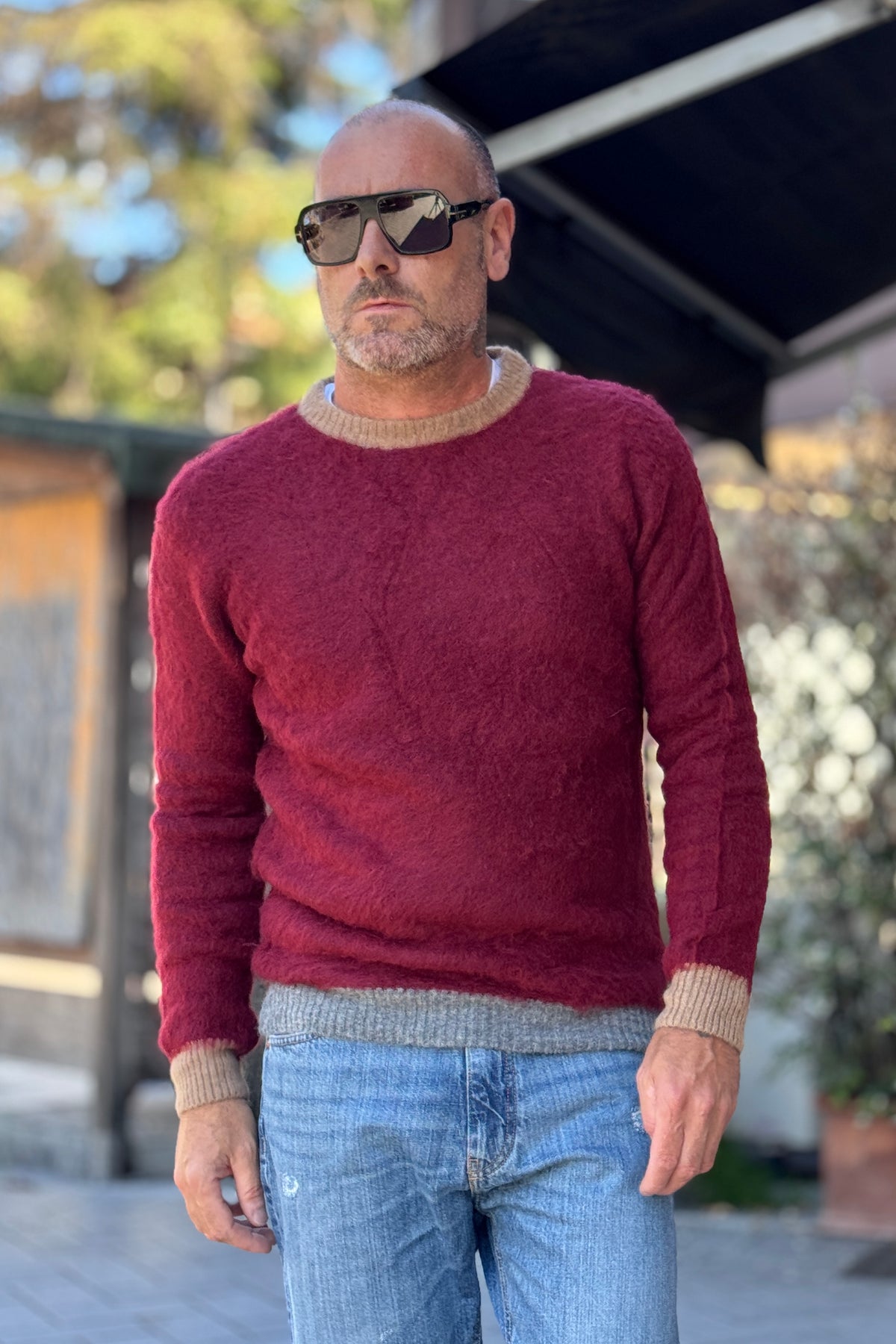 ANIMA MAGLIA GIROCOLLO CON CONTRASTI - BORDEAUX