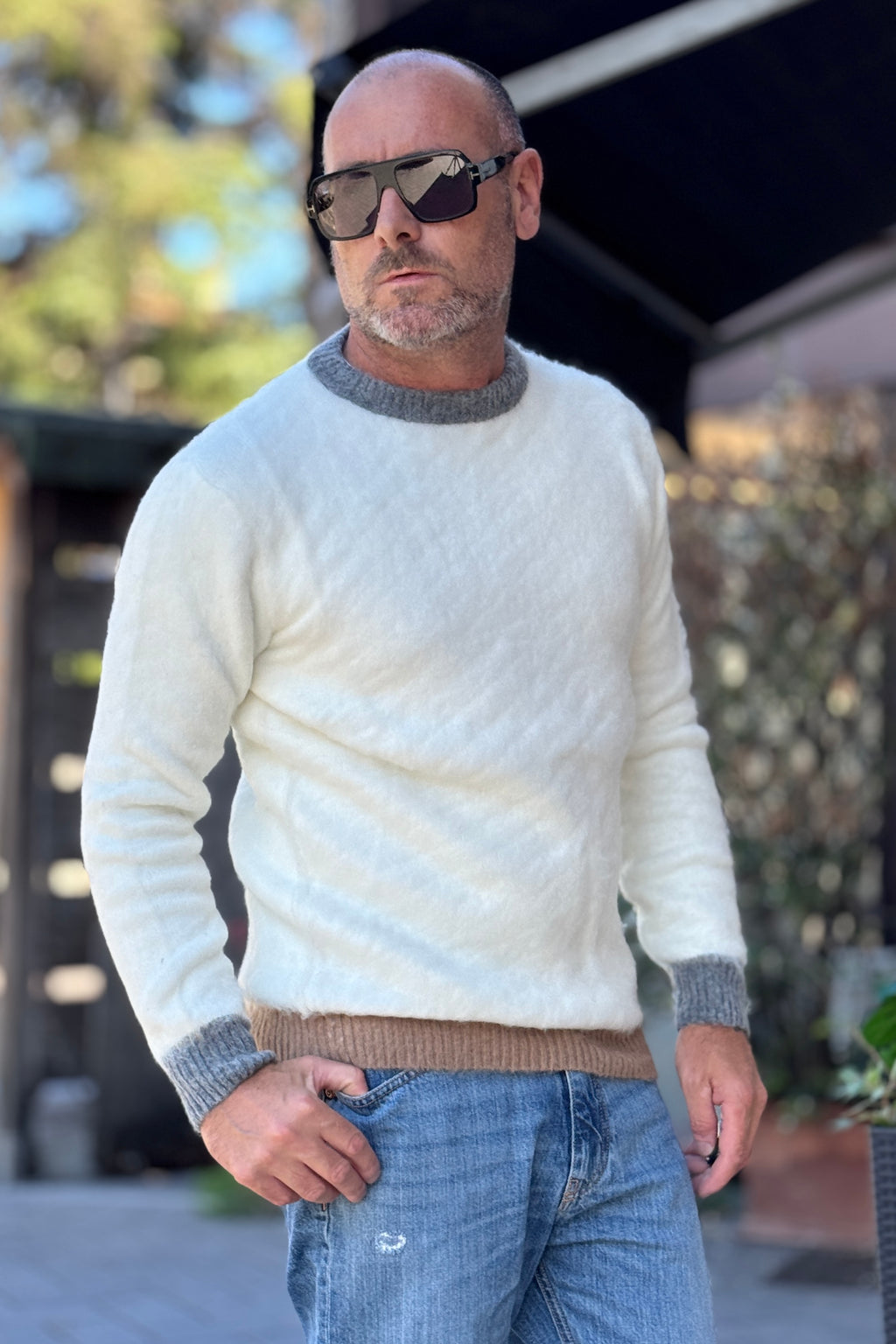 ANIMA MAGLIA GIROCOLLO CON CONTRASTI - BIANCO