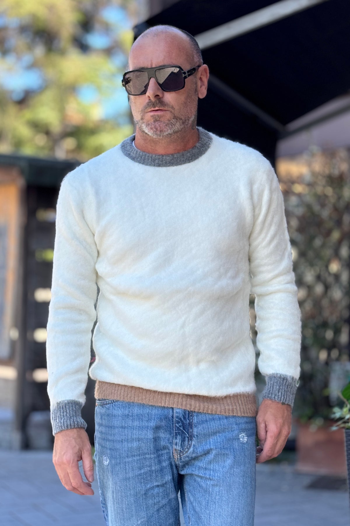 ANIMA MAGLIA GIROCOLLO CON CONTRASTI - BIANCO