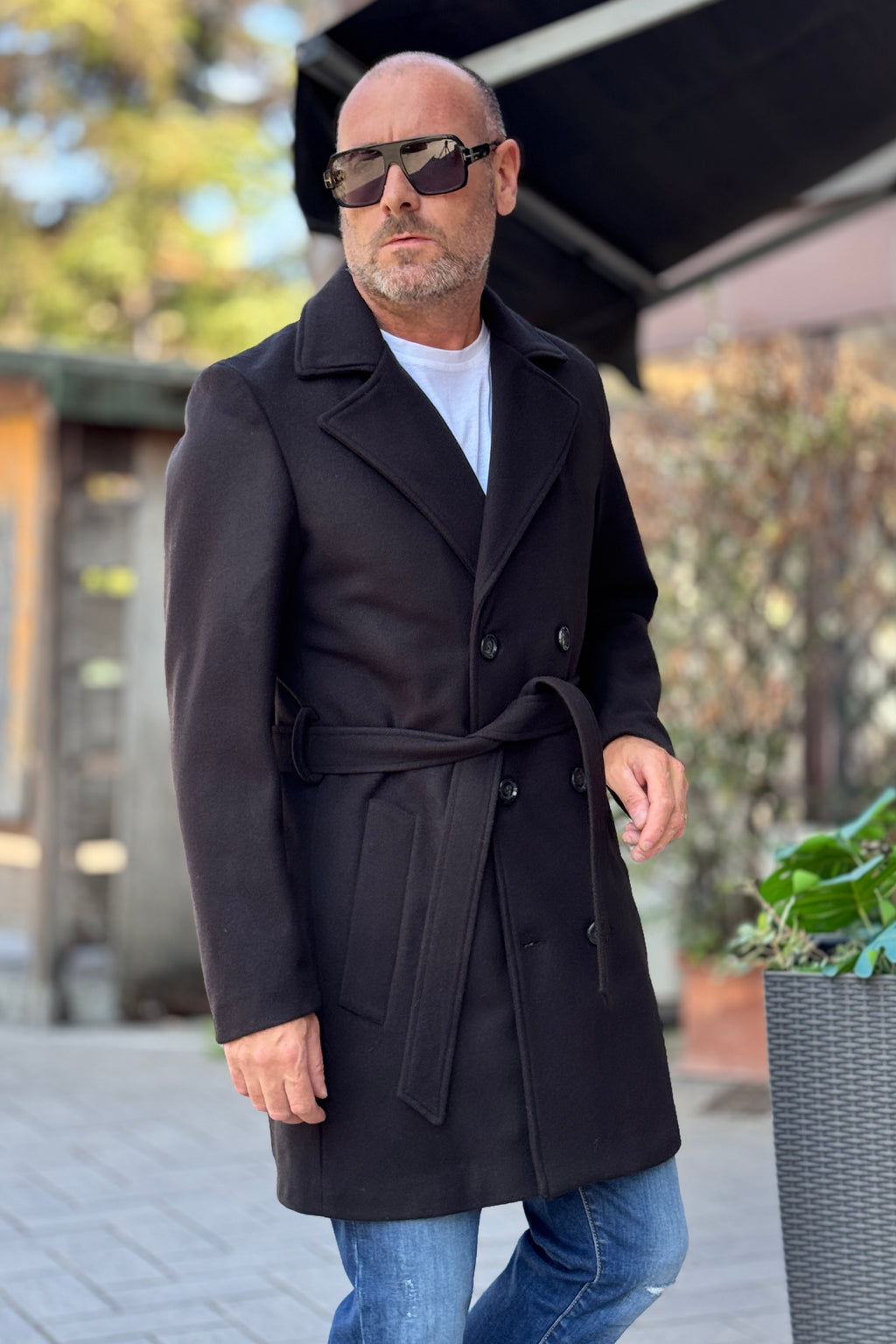EN AVANCE CAPPOTTO IN PANNO CON CINTURA - NERO