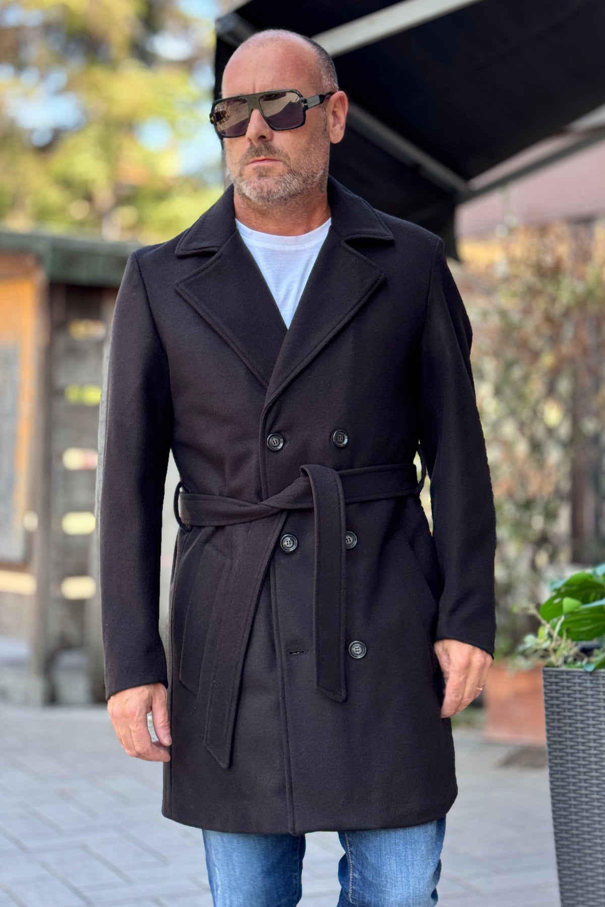 EN AVANCE CAPPOTTO IN PANNO CON CINTURA - NERO
