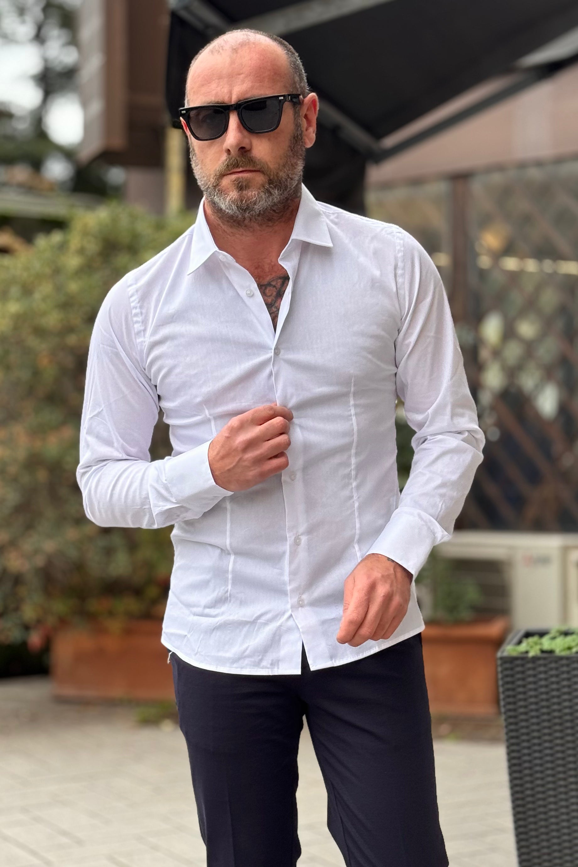 XAGON MAN 1PAMATE Slim fit 4-pants shirt in white stretch cotton