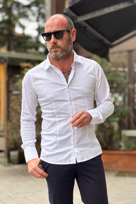 XAGON MAN  1PAMATE Camicia slim fit 4 pences in cotone elasticizzato colore bianco