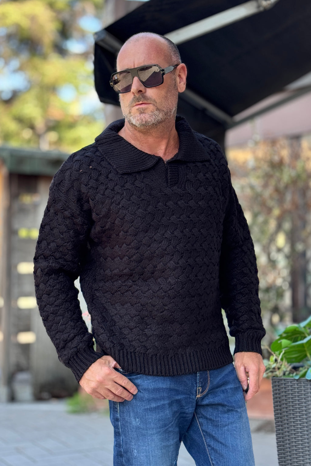 BERNA POLO INTRECCIATA - NERO