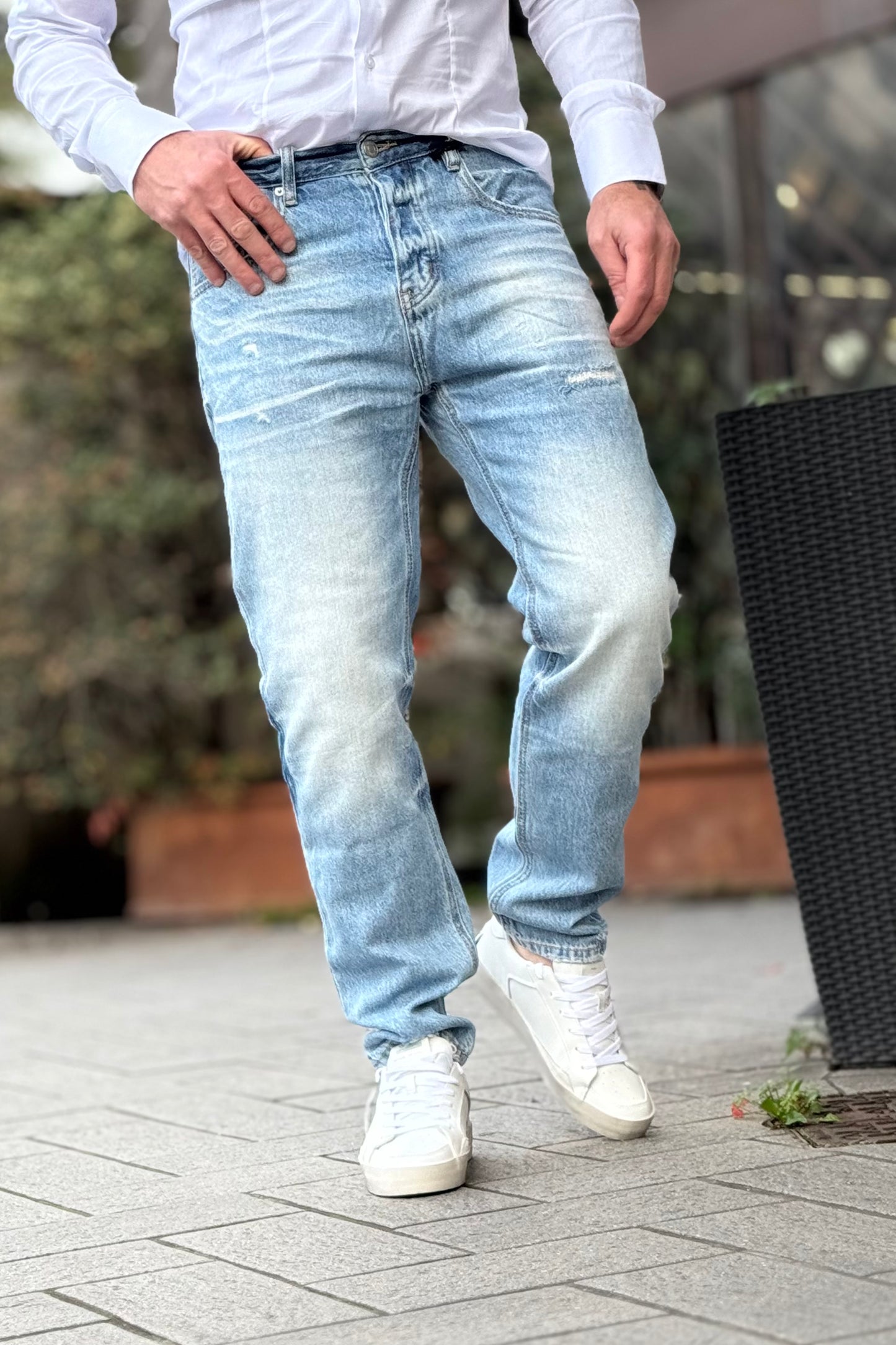 TELAMIRA LTJ050 Jeans regular fit lavaggio chiaro con micro abrasioni