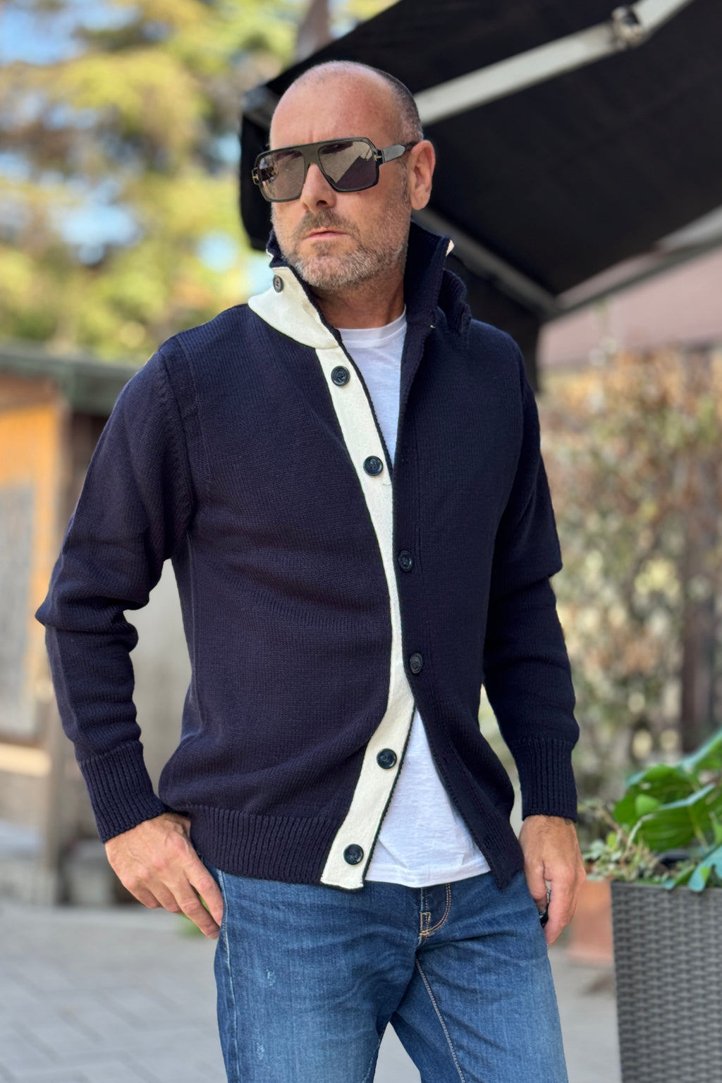 TELAMIRA CARDIGAN DOPPIO CONTRASTO - BLU